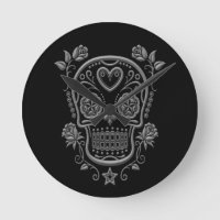 Dark Sugar Skull with Roses on Black
