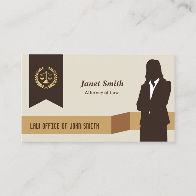Dark Suit Lady Faux Gold Libra Laurel Lawyer Business Card (Front)