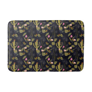 Dark Summer Night Cactus Pattern Bath Mat