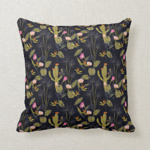 Dark Summer Night Cactus Pattern Cushion