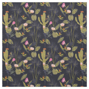 Dark Summer Night Cactus Pattern Fabric