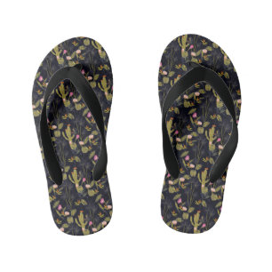 Dark Summer Night Cactus Pattern Kid's Thongs