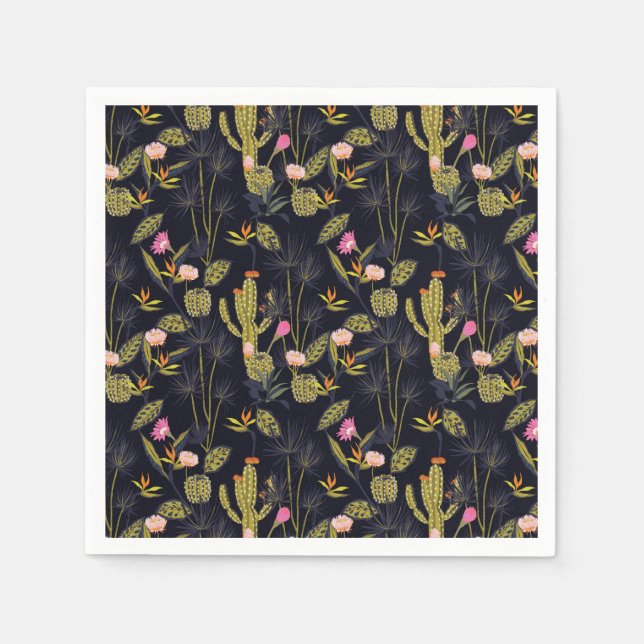 Dark Summer Night Cactus Pattern Napkin (Front)