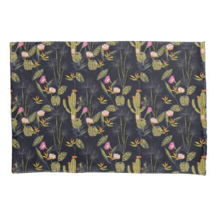 Dark Summer Night Cactus Pattern Pillowcase