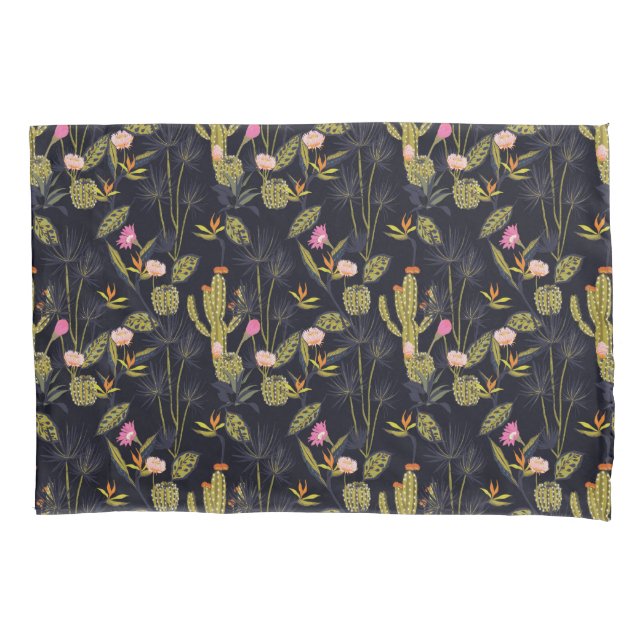 Dark Summer Night Cactus Pattern Pillowcase (Front-Left)