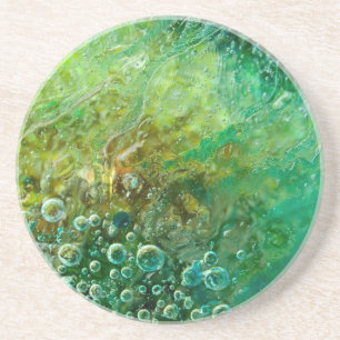 Dark Sun - Green Blue Brown Bubbles Abstract Coaster