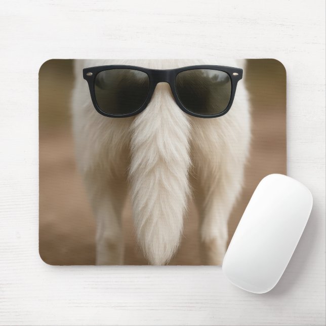 Dark Sunglasses On a Dog Tail Mouse Pad (With Mouse)
