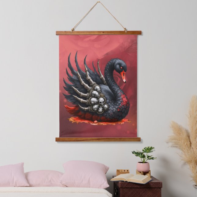 Dark Swan of Bones – Gothic Elegance  Hanging Tapestry (Bedroom)