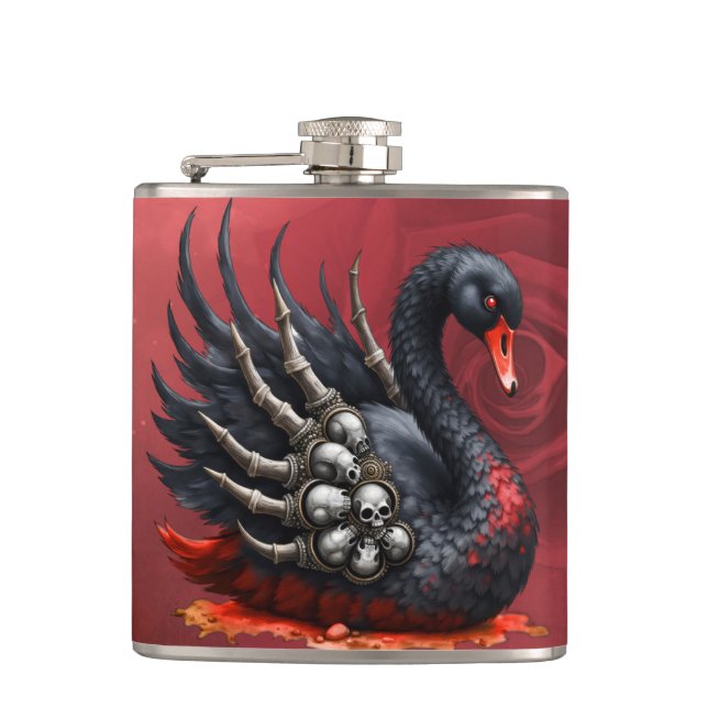 Dark Swan of Bones – Gothic Elegance  Hip Flask (Front)