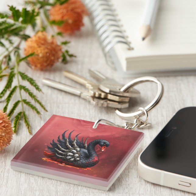 Dark Swan of Bones – Gothic Elegance  Key Ring (Front Right)