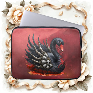 Dark Swan of Bones – Gothic Elegance Laptop Sleeve