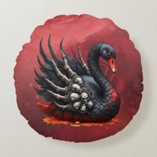 Dark Swan of Bones – Gothic Elegance  Round Cushion