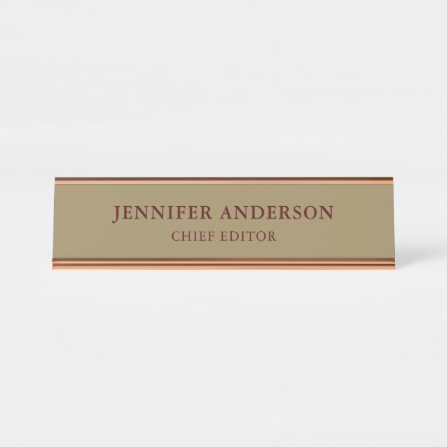 Dark Tan Brown Colour Professional Modern Plain Desk Name Plate (Front)