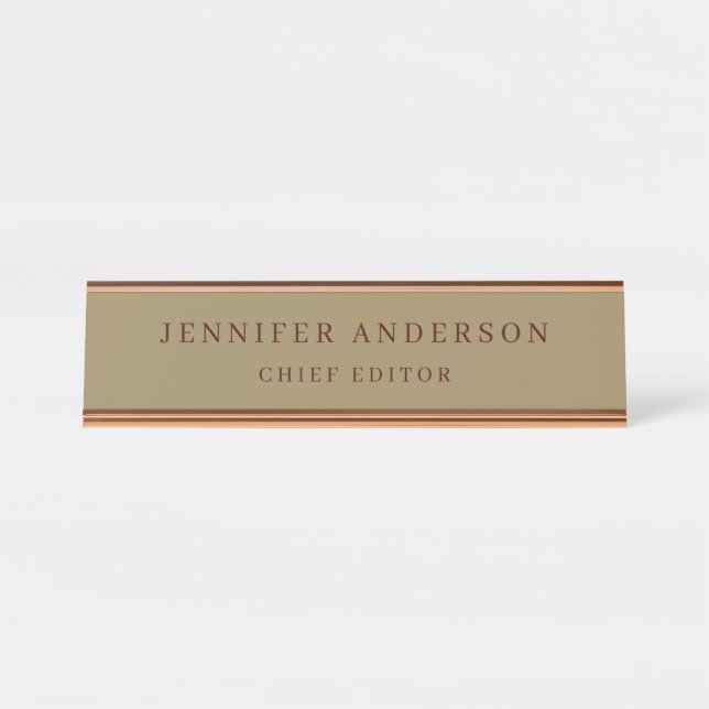 Dark Tan Brown Colour Professional Modern Plain Desk Name Plate (Front)