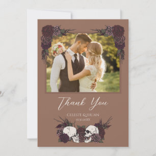 Dark Tan Brown Photo Gothic Thank You Card