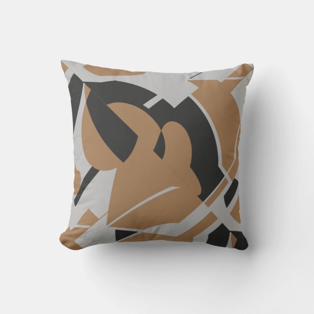Dark Tan Grey Black Bold Swirling Abstract Motif Cushion (Front)