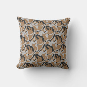 Dark Tan Grey Black Swirling Modern Art Print Cushion