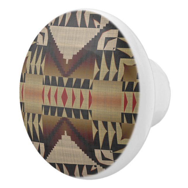 Dark Tan Taupe Brown Red Black Tribal Art Ceramic Knob (Right)