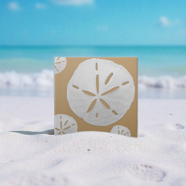 Dark Tan & White Tropical Beach Sand Dollar Ceramic Tile (Creator Uploaded)