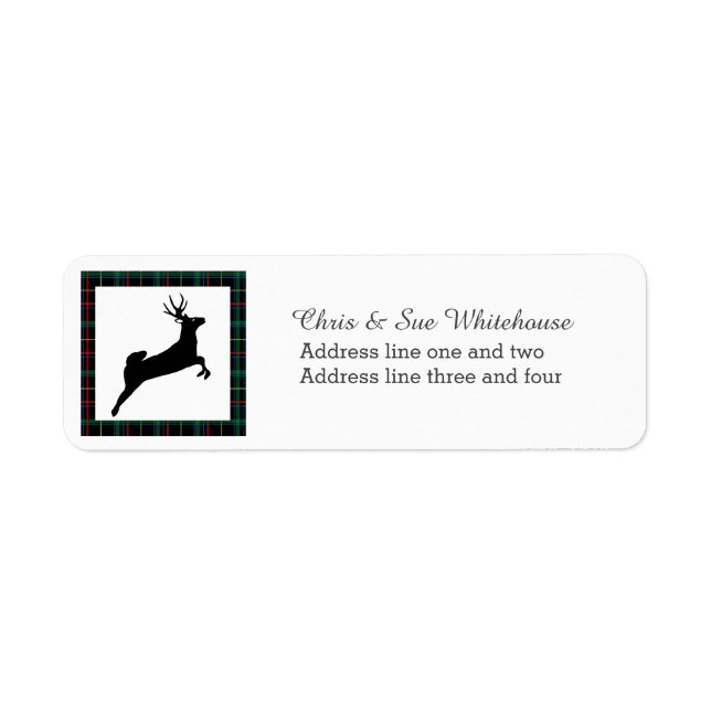 Dark Tartan and Reindeer Christmas Return Address Label (Front)