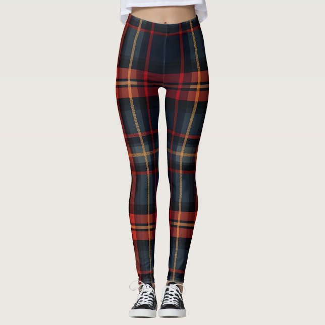 Dark Tartan Pattern Leggings (Front)
