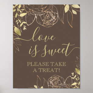 Dark Taupe & Gold Modern Floral Sweet Favour Table Poster