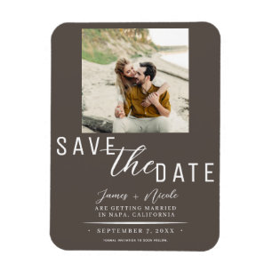 Dark Taupe Save the Date Photo Wedding Magnet
