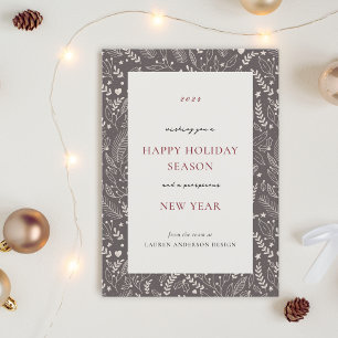 Dark Taupe Winter Botanicals Business Holiday Card
