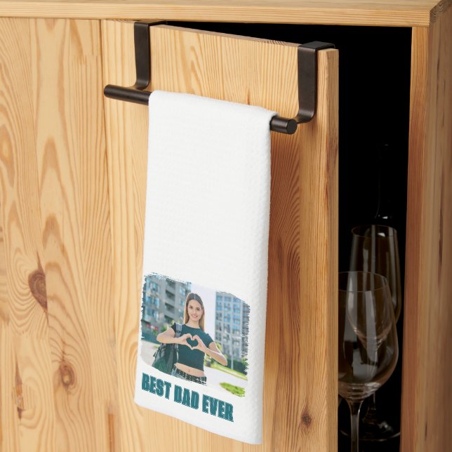 Dark Teal All Caps Best Dad Ever Photo Tea Towel (Thirds Fold)