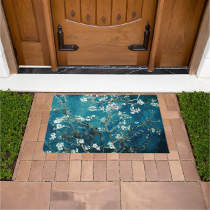 Dark Teal Almond Blossoms by VanGogh Door Mat