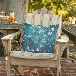 Dark Teal Almond Blossoms Van Gogh Cushion