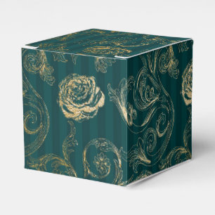 Dark Teal and Gold Floral Damask Favour Box