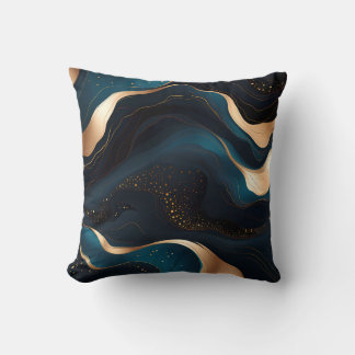 Dark teal and gold wavy modern abstract cushion