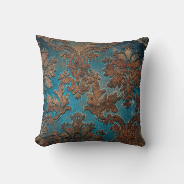 Dark Teal and Patina Damask Cushion (Front)