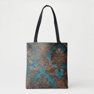 Dark Teal and Patina Damask Tote Bag