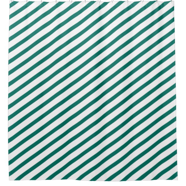 Dark Teal and White Diagonal Stripes Modern Shower Curtain (Front)