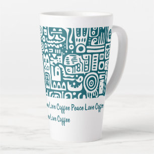 Dark teal and White Doodles 1 of 4 Latte Mug