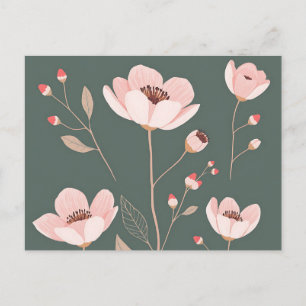 Dark Teal Background with Pink and Beige Floral Postcard