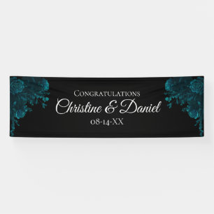 Dark Teal Black Roses Wedding Banner