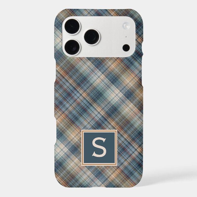 Dark Teal Blue Beige Tan Plaid Gingham Pattern (Back)