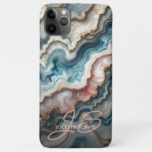 Dark Teal Blue Blush Pink Gold Marble Art Pattern iPhone 11 Pro Max Case