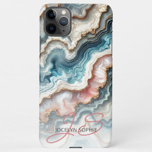 Dark Teal Blue Blush Pink Gold Marble Art Pattern iPhone 11Pro Max Case