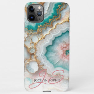 Dark Teal Blue Blush Pink Gold Marble Art Pattern iPhone 11Pro Max Case