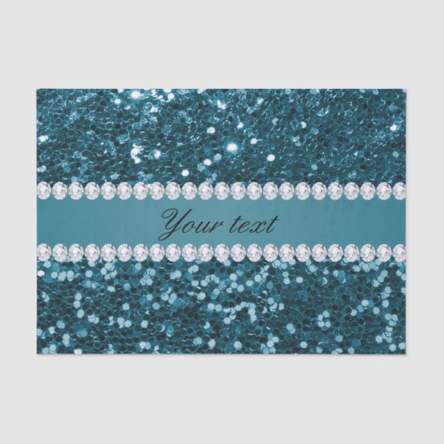 Dark Teal Blue Faux Glitter and Diamonds Tissue Paper (Front)