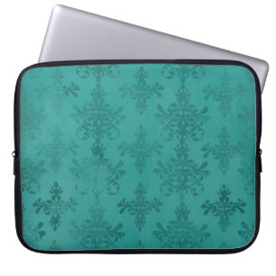 dark teal blue green distressed damask laptop sleeve