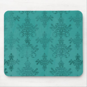 dark teal blue green distressed damask mouse pad