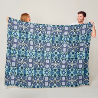 Dark Teal Blue Green Turquoise Violet Tribe Art Fleece Blanket
