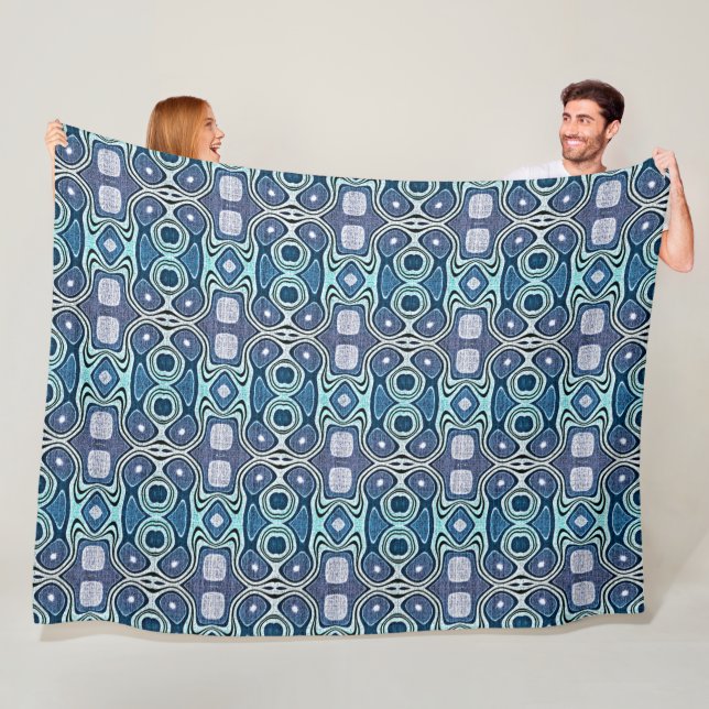 Dark Teal Blue Green Turquoise Violet Tribe Art Fleece Blanket (In Situ)