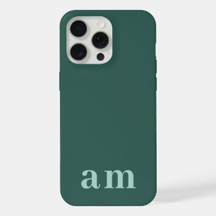 Dark Teal Blue Initials Monogram Minimal Solid iPhone 15 Pro Max Case