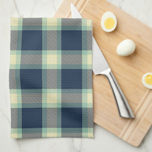 Dark Teal Blue Mint Green Classic Tartan Pattern Tea Towel